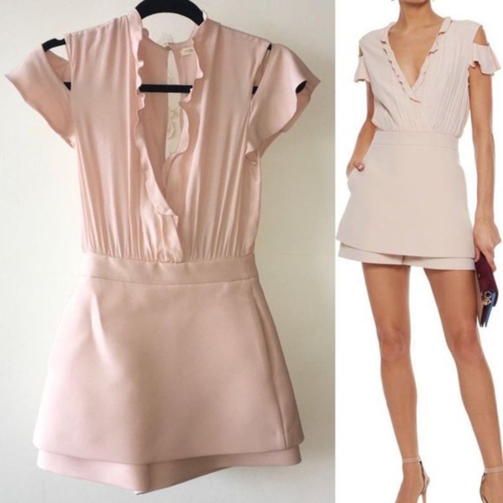 Maje rose pink combo mini dress ruffle romper